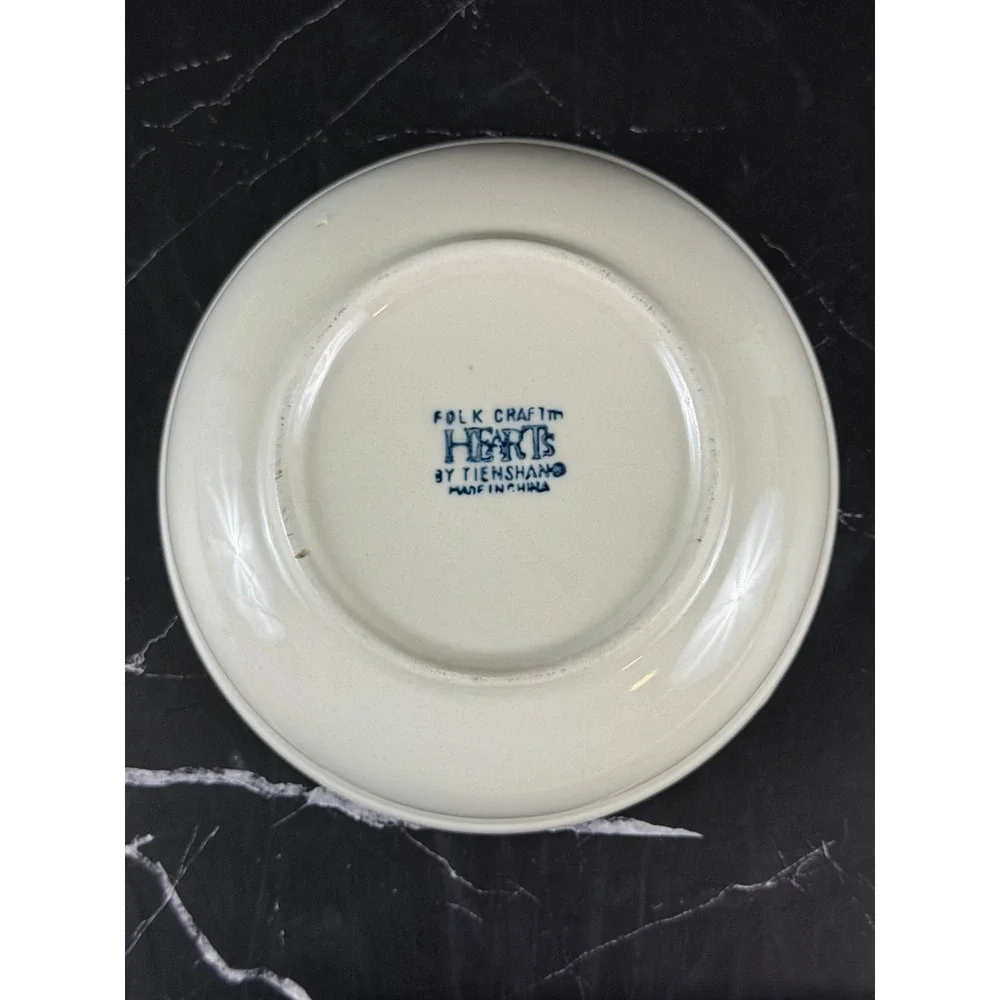 VTG Tienshen Folk Craft Hearts Blue White Spongeware 6.5in Cereal Bowl READ
